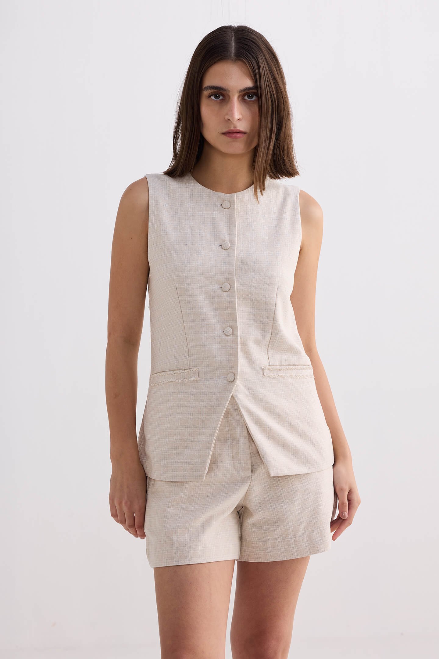 Cotton Tweed Vest in Cream