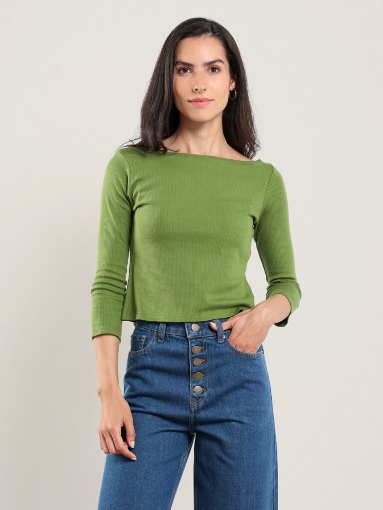 Bahr Cropped Boatneck Top in Basil