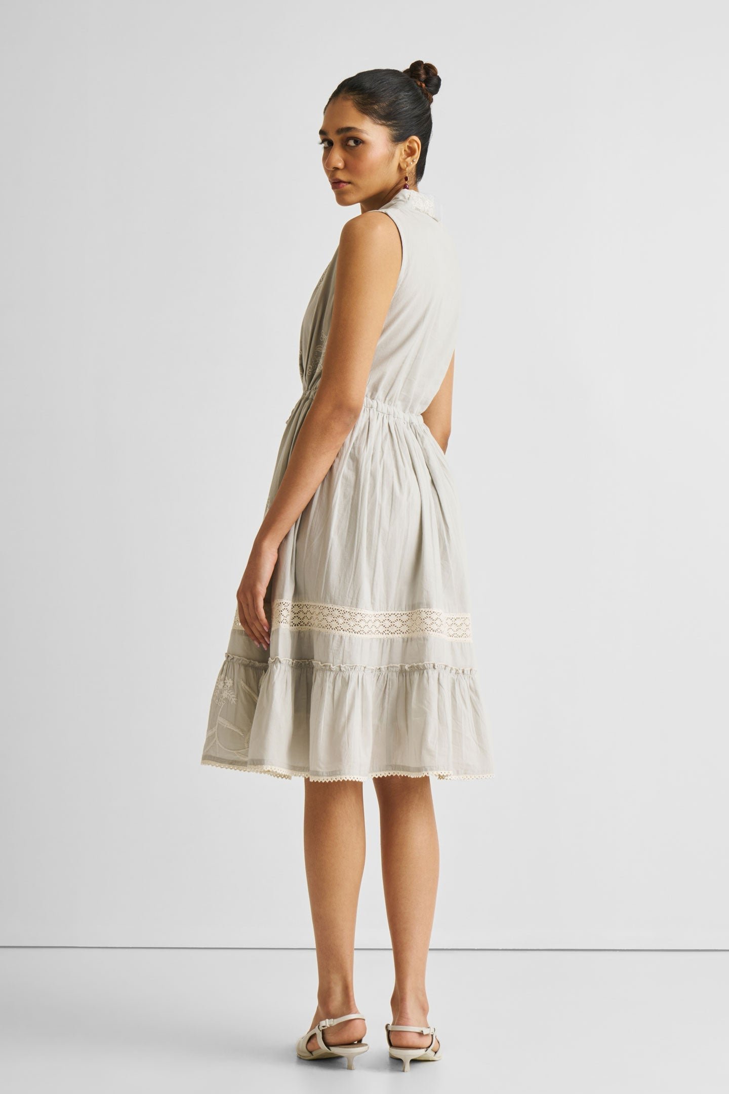 Embroidered Drawstring Gathered Dress - Image 2
