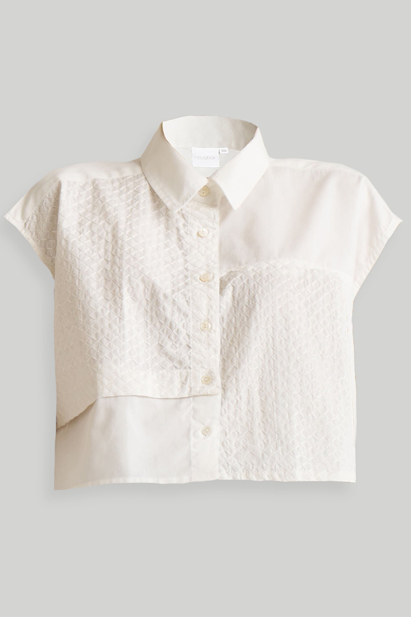 Embroidered Cropped Button Down Shirt in White - Image 4
