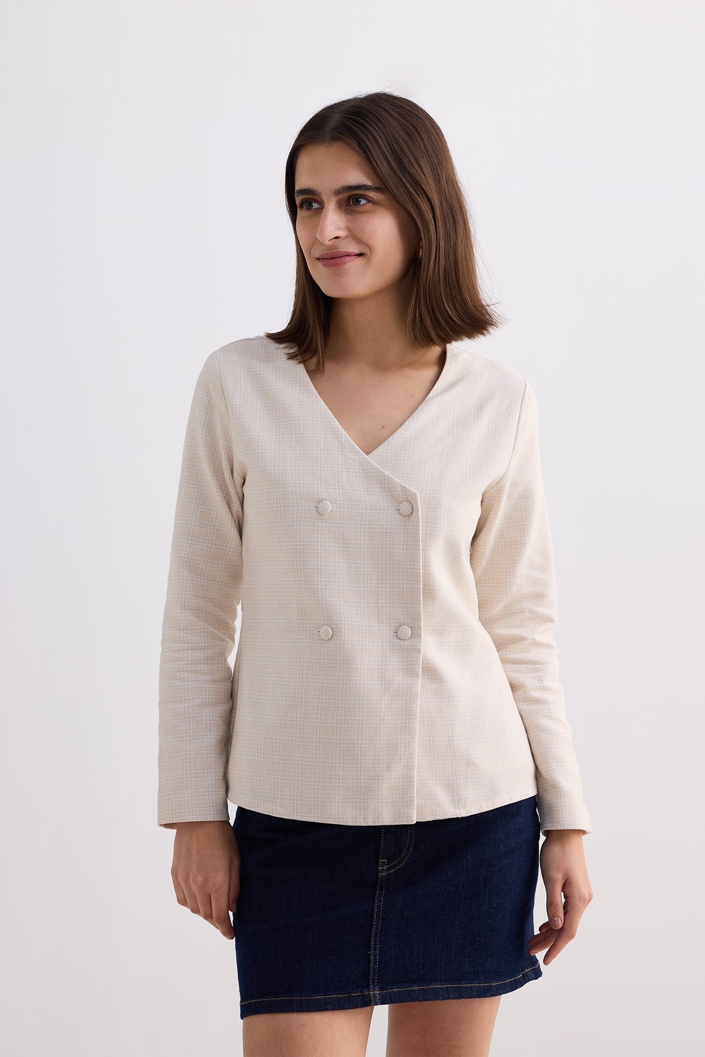 Fitted Cotton Tweed Jacket in Silver Strides - Image 3