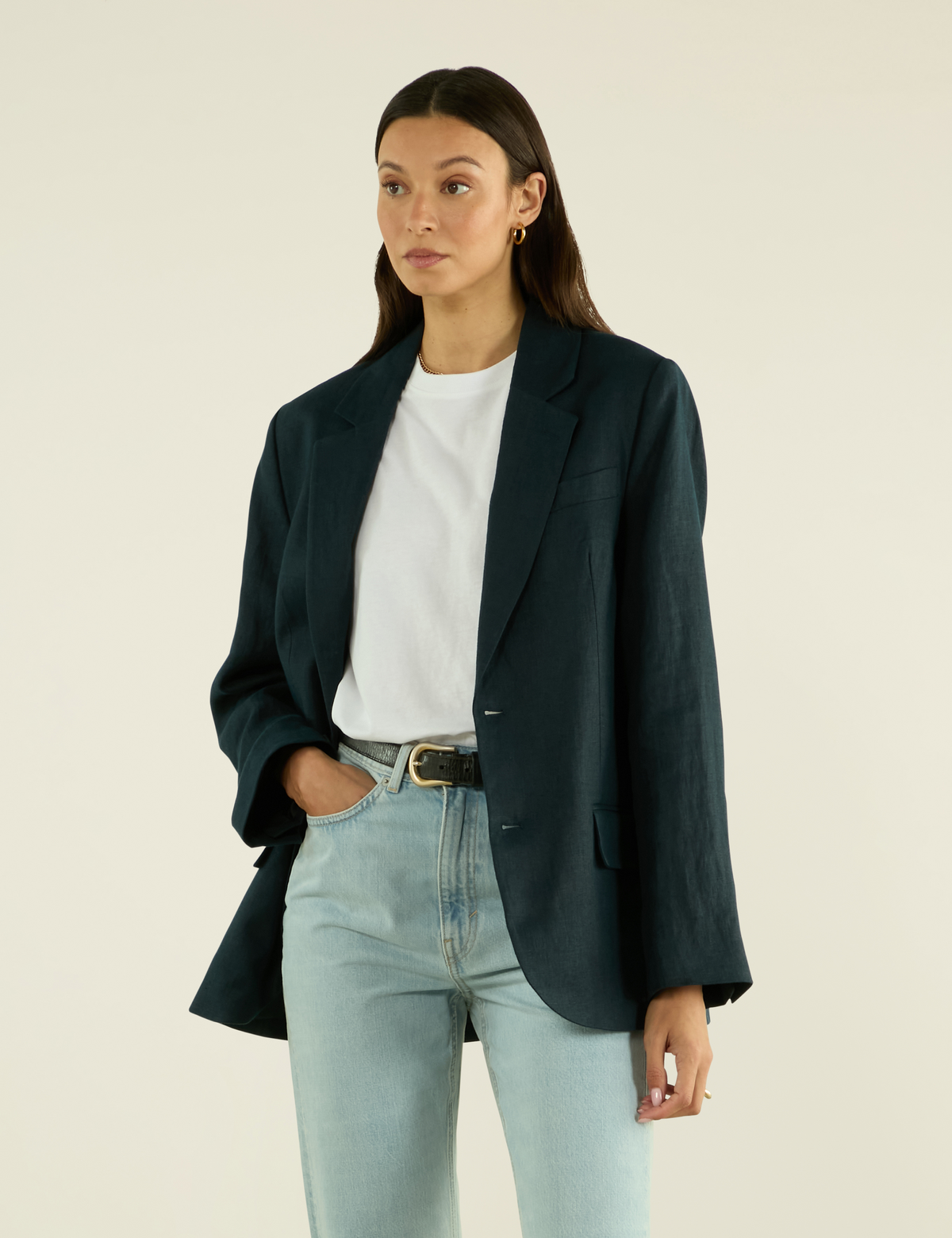 Linen Hutton Blazer in Navy