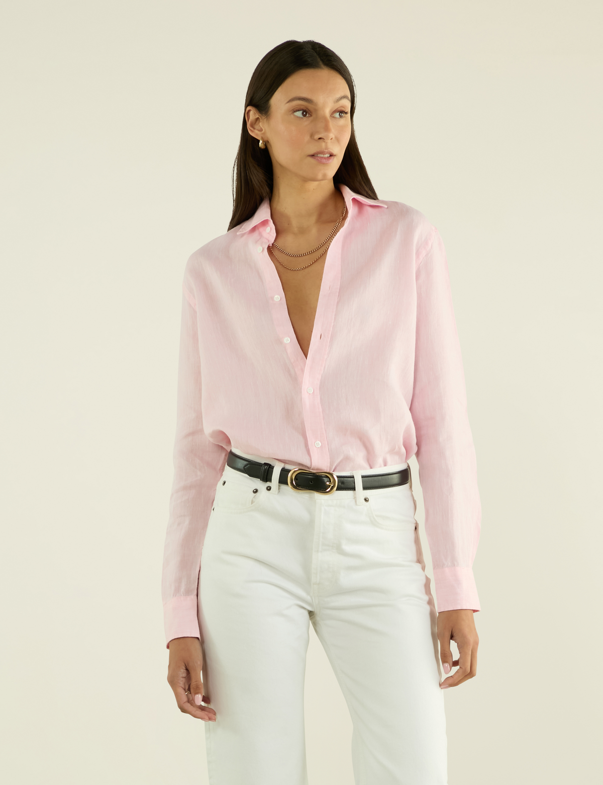 Boyfriend Linen Button Down Shirt in White - Image 4