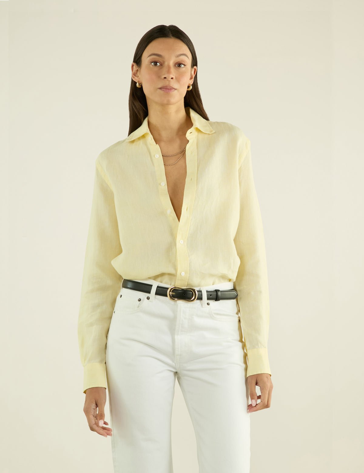 Boyfriend Linen Button Down Shirt in Pink - Image 3