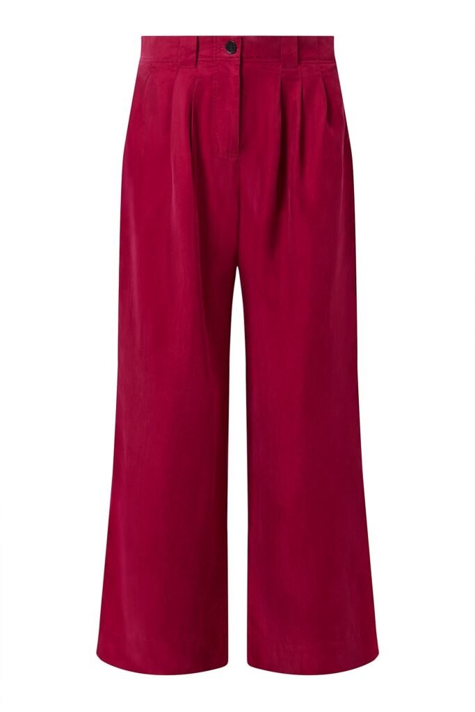 Cupro Berry Wide Leg High Waist Pleated Trouser