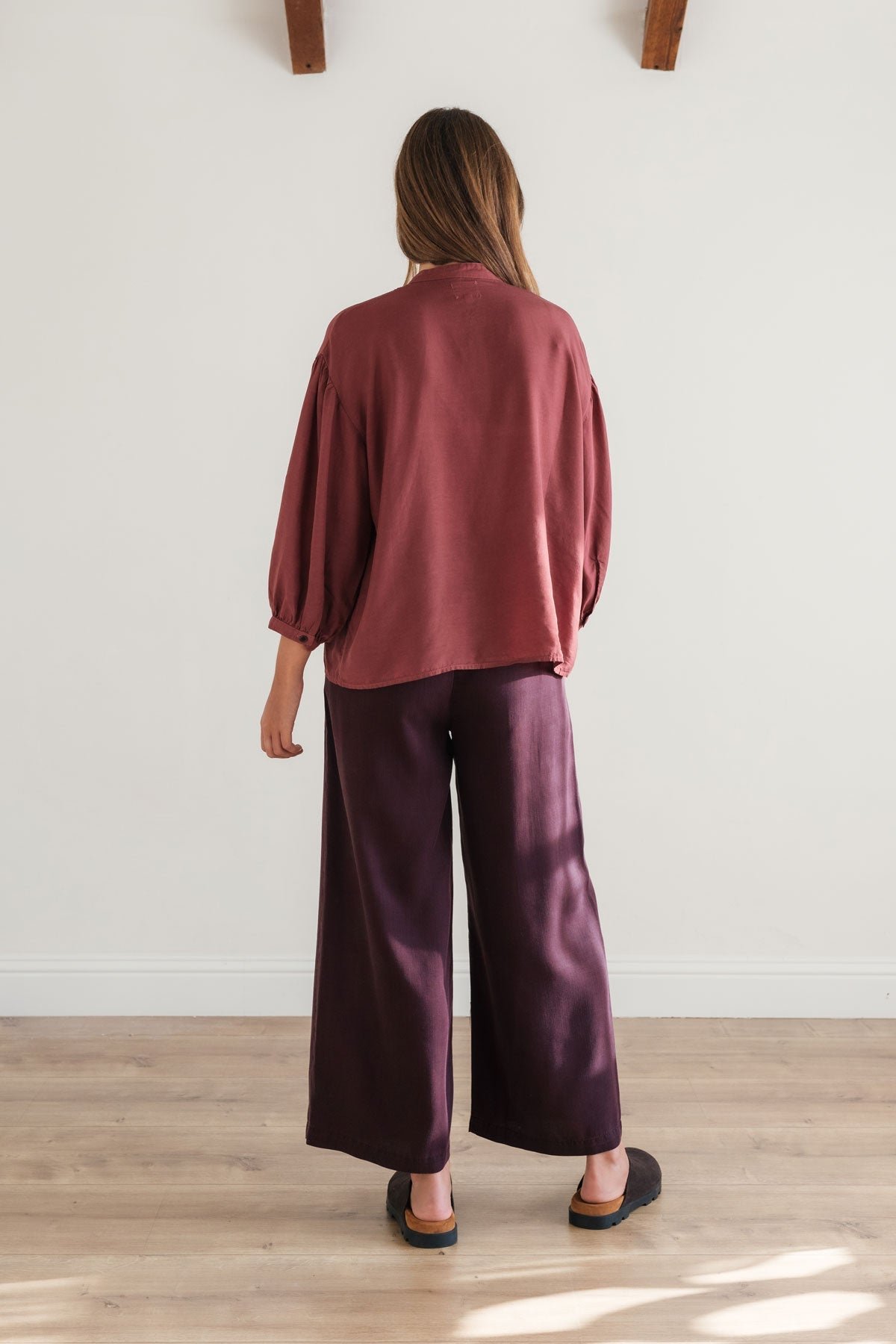 Gabriela Tencel and Linen Shirt in Burnt Berry - Image 2