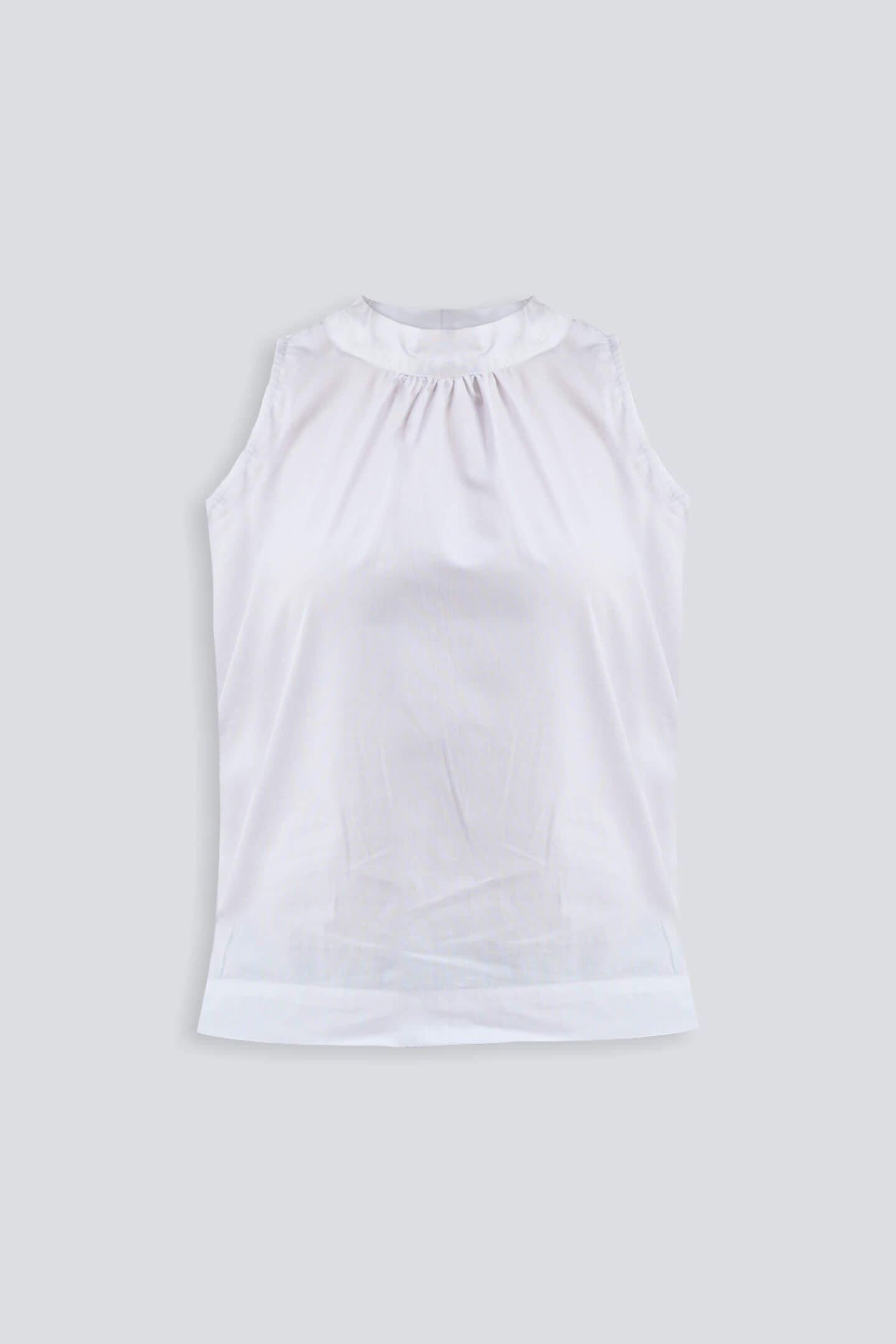 High Neck Top with Gathers in White - Image 2