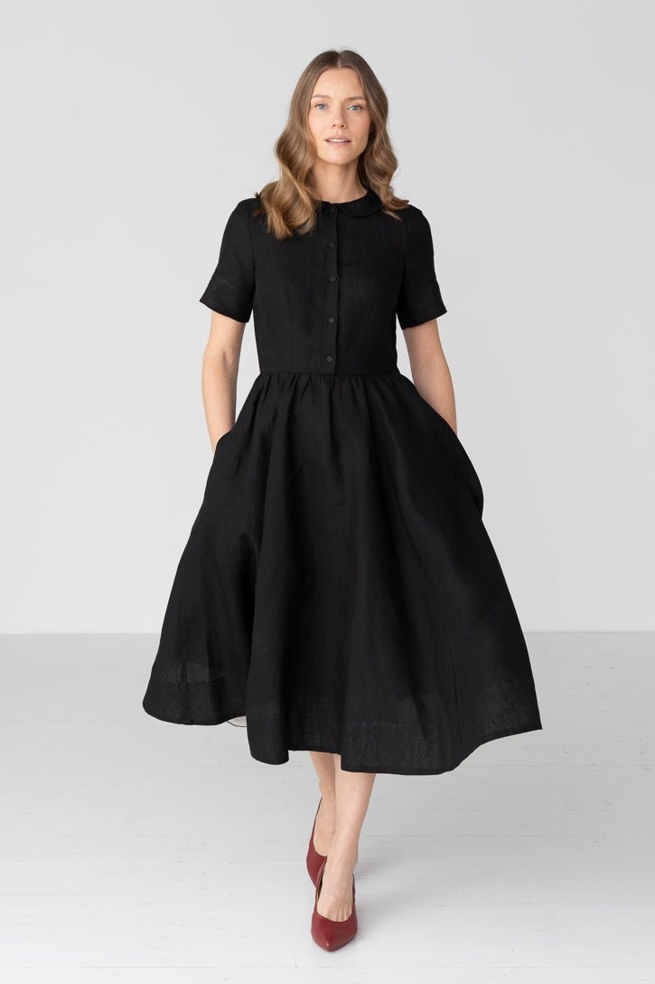 Classic Short Sleeve Linen Dress in White - Image 5