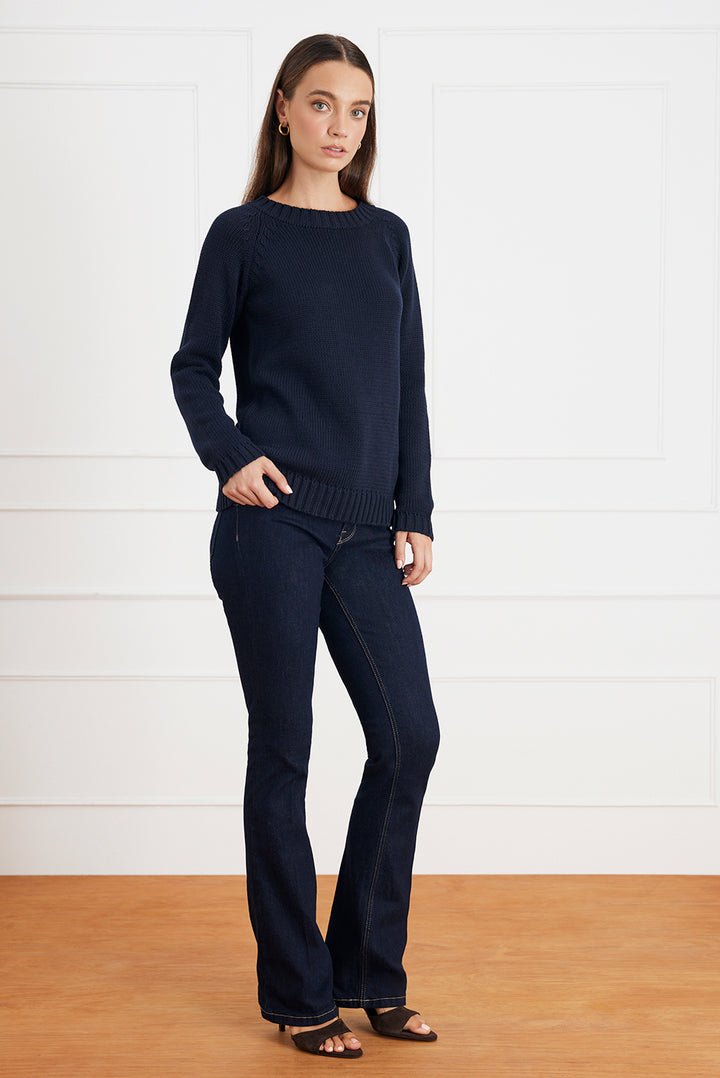 Aspen Cotton Crewneck Sweater in Midnight Navy - Image 2