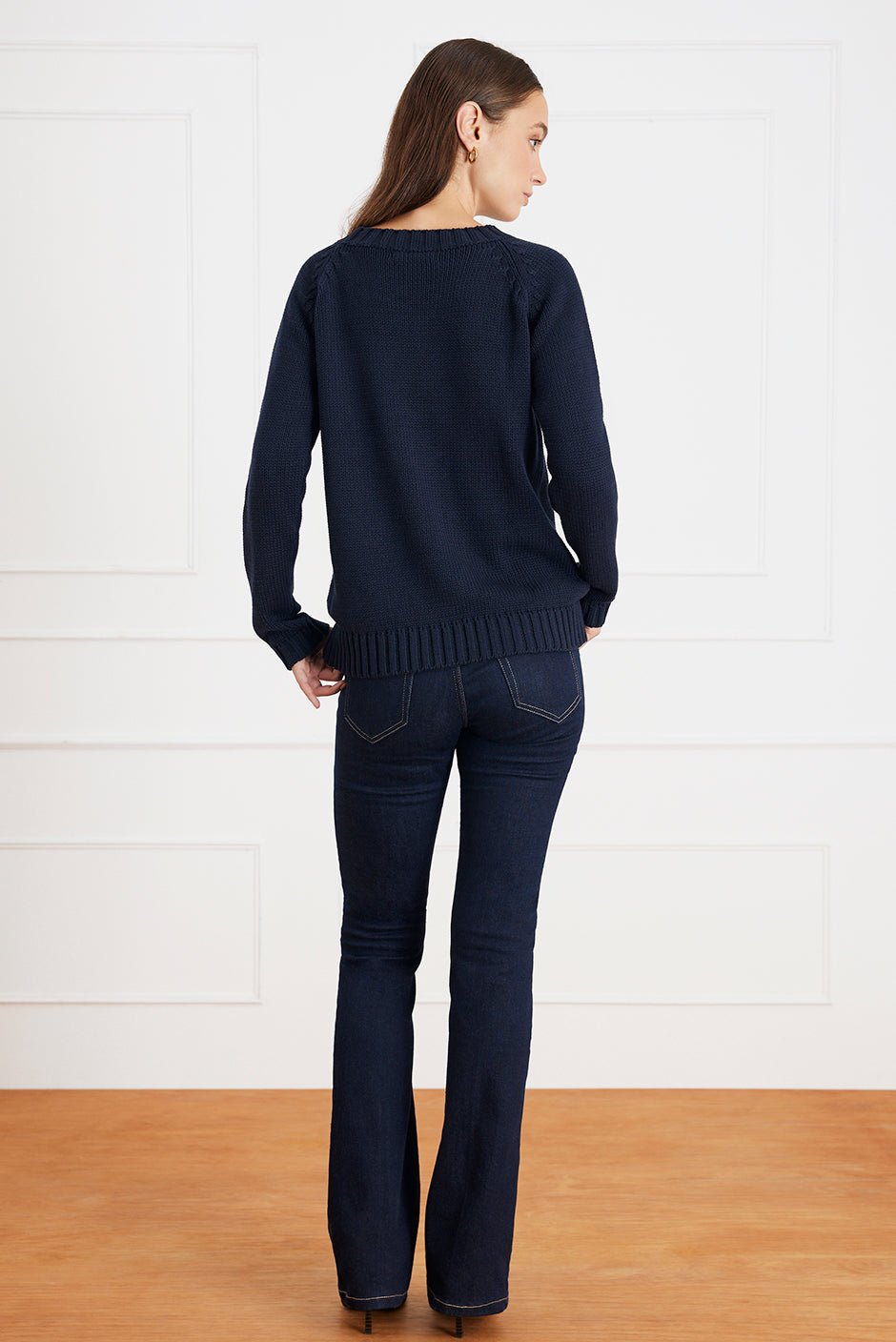 Aspen Cotton Crewneck Sweater in Midnight Navy - Image 3