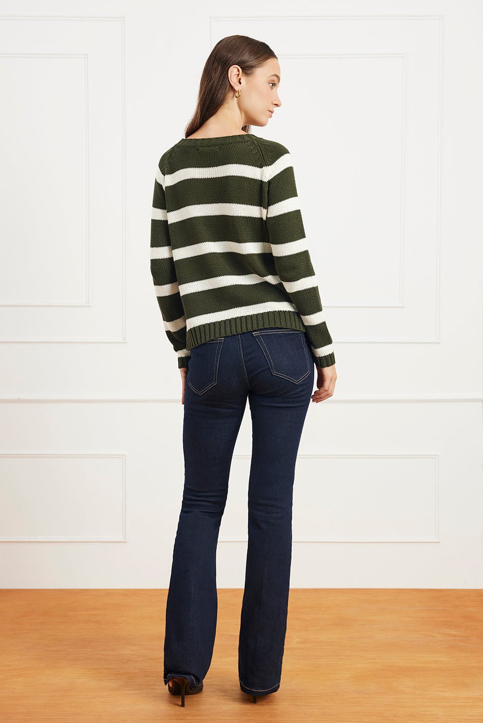 Stripe Sloane Crewneck in Forest Green - Image 2