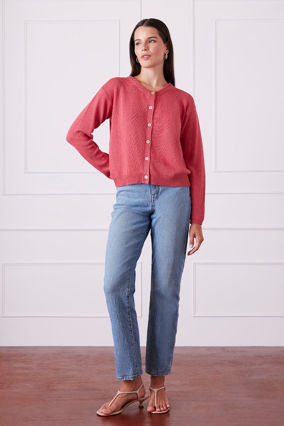 Ruthie Cotton Cardigan in Vintage Red - Image 2