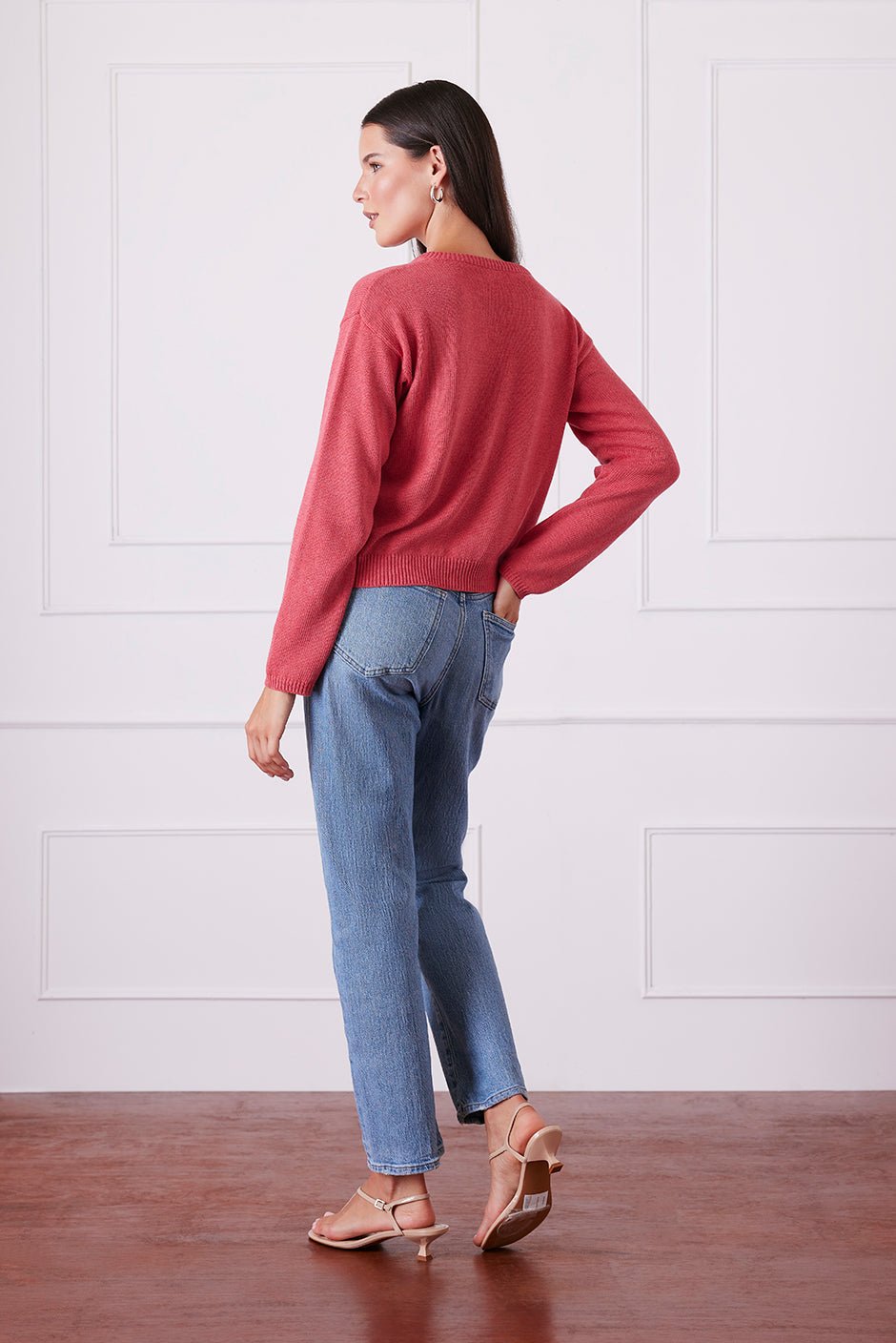 Ruthie Cotton Cardigan in Vintage Red - Image 3