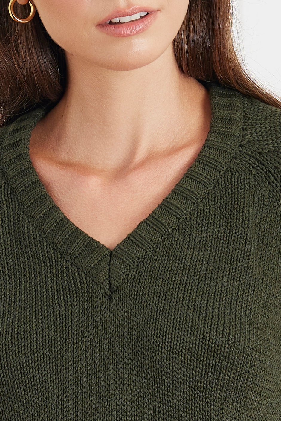 Selene V Neck Cotton Sweater in Forest Green - Image 3