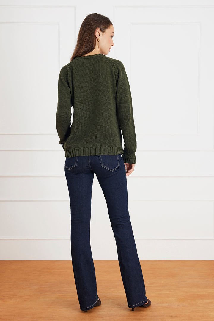Selene V Neck Cotton Sweater in Forest Green - Image 2