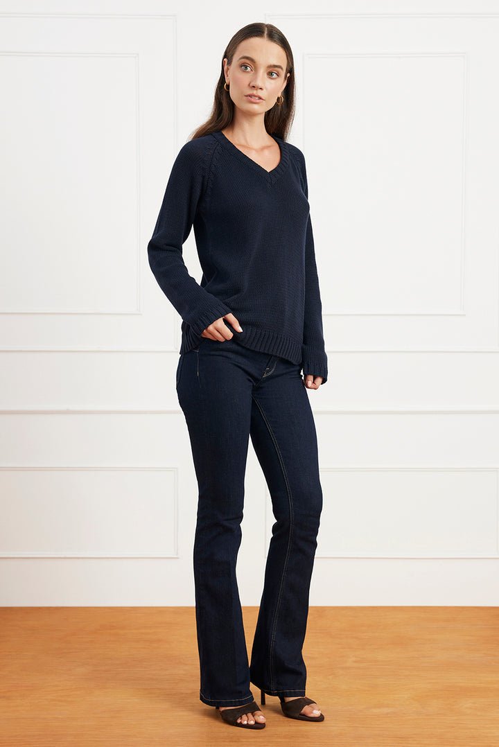 Selene V Neck Cotton Sweater in Forest Green - Image 5