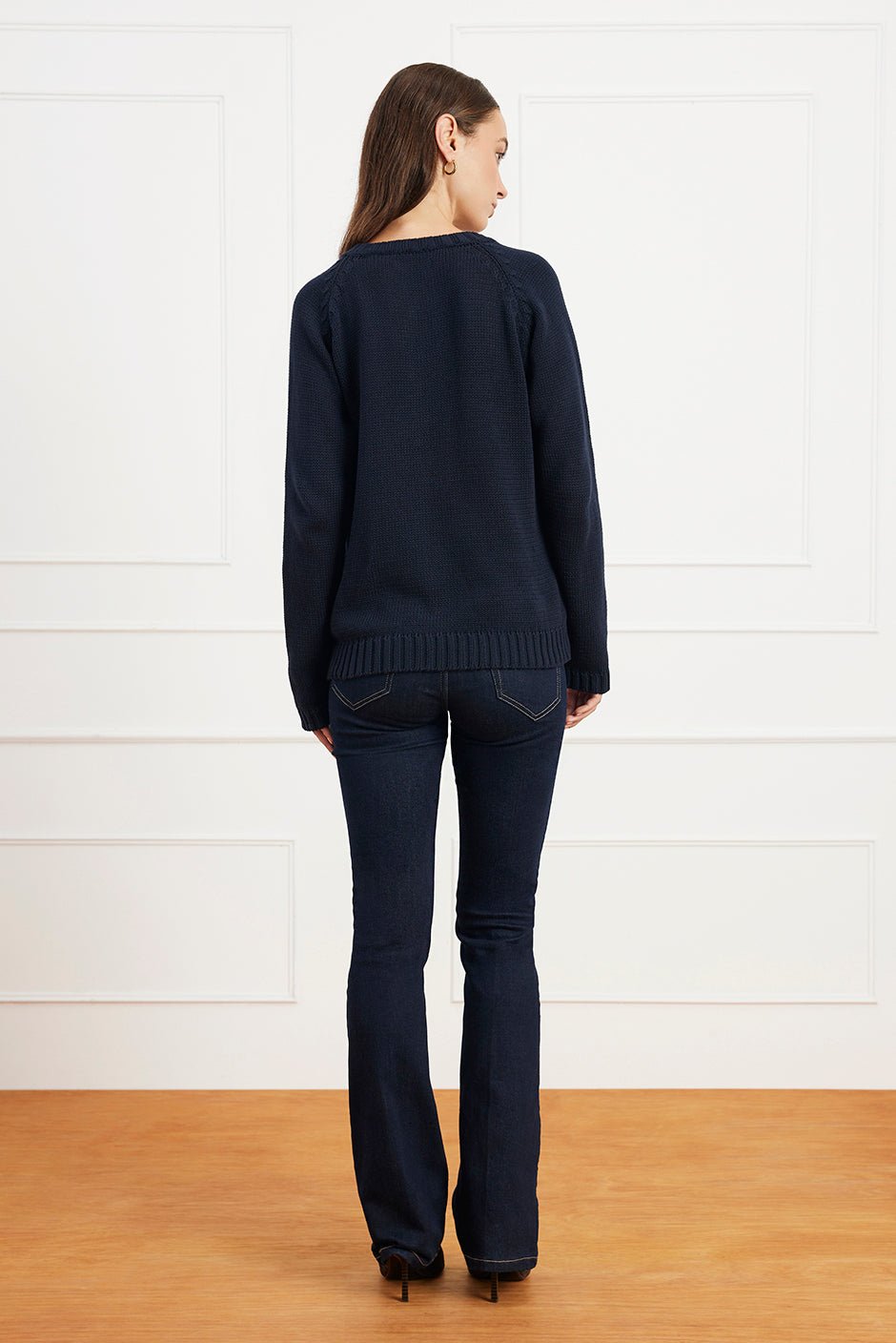 Selene V Neck Cotton Sweater in Midnight Navy - Image 2