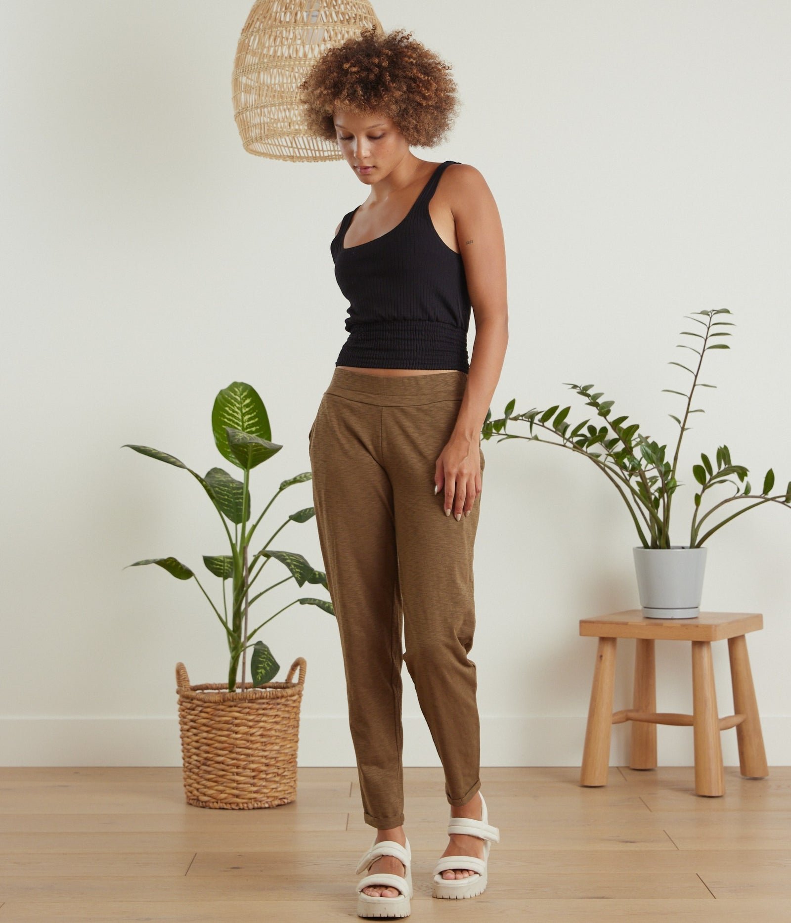 Sequoia Organic Cotton Tapered Leg Elastic Waist Pants in Black - Image 11