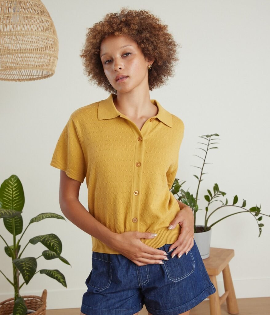 Antigua Organic Cotton Knit Top in Honey Yellow