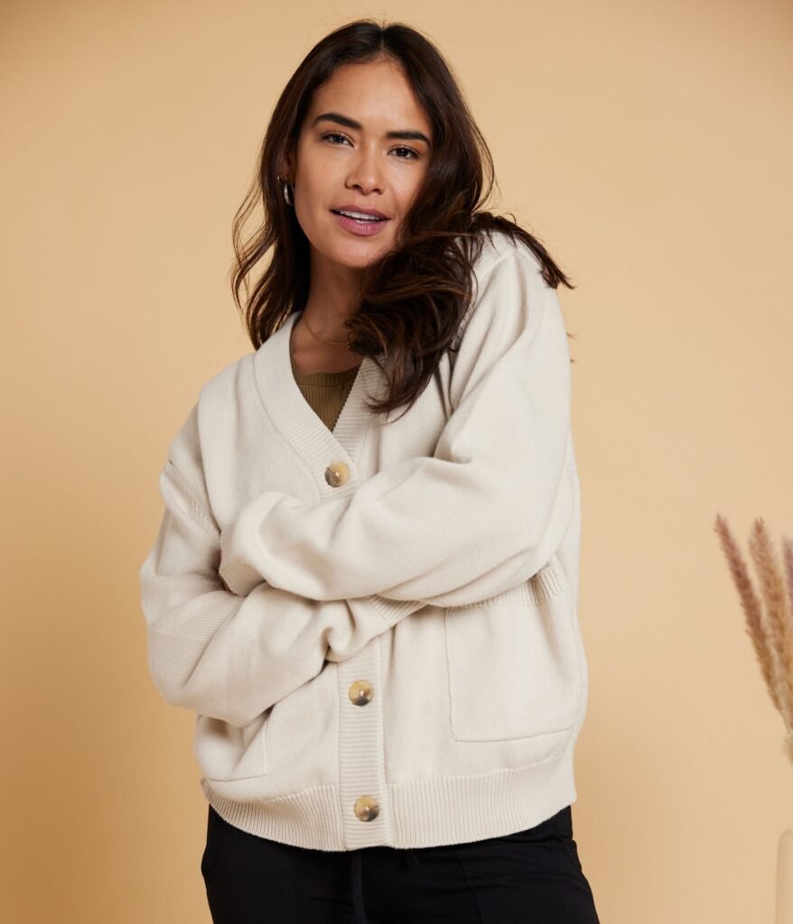Mars Organic Cotton Cardigan Sweater in Taupe