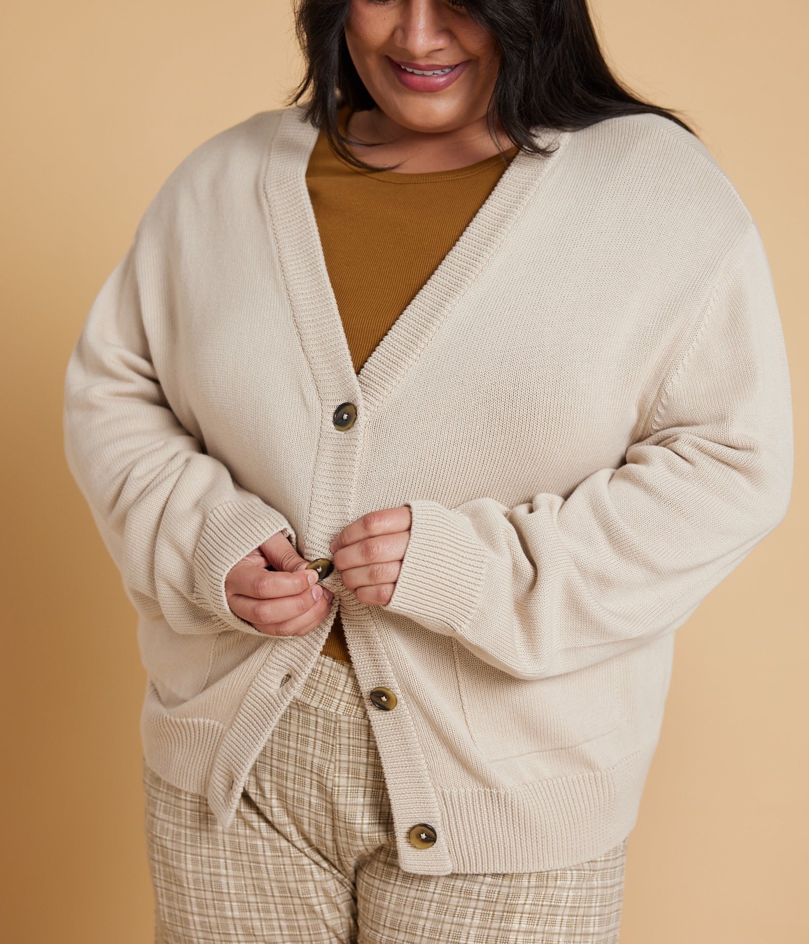 Mars Organic Cotton Cardigan Sweater in Taupe - Image 3