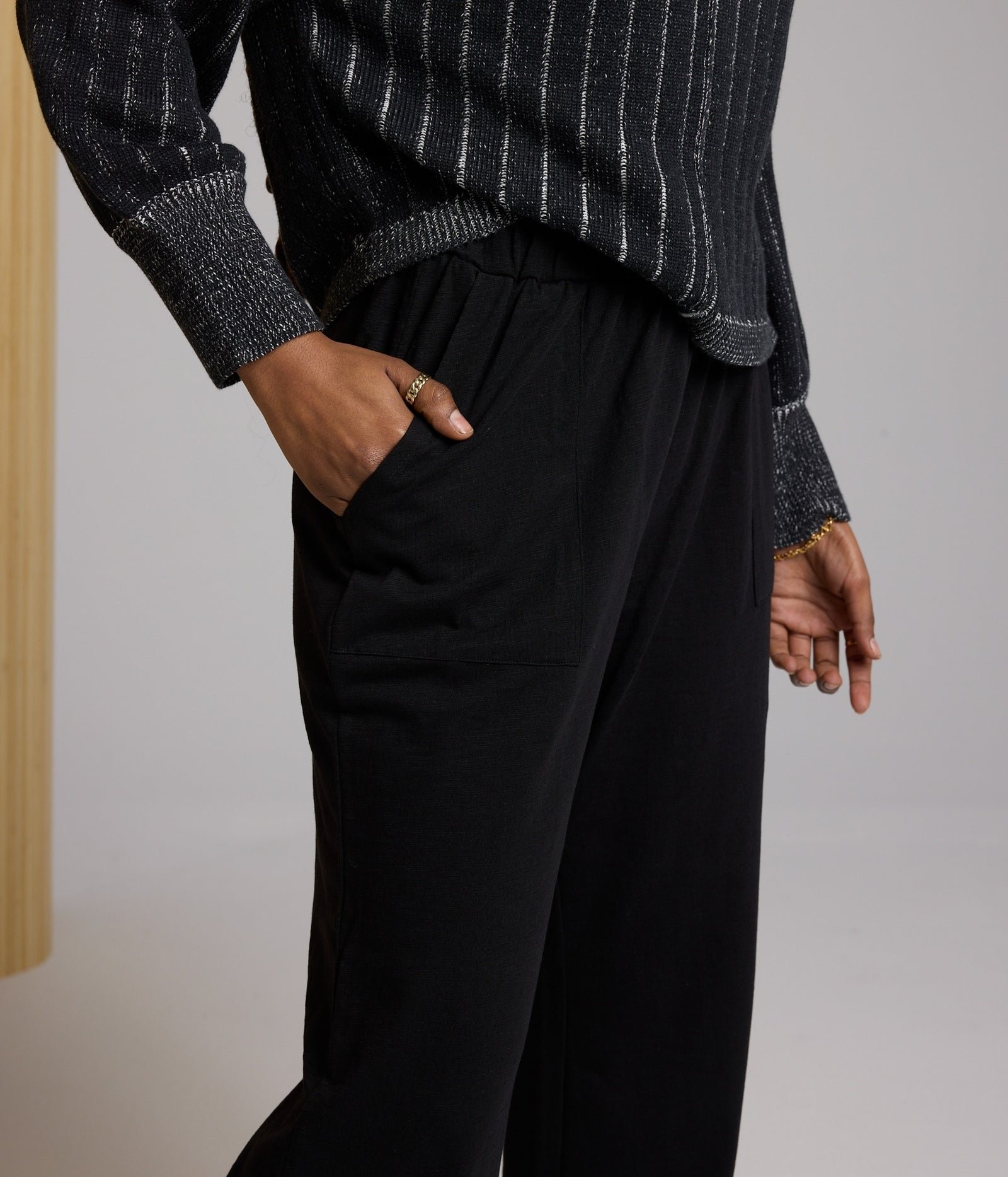 Thorn Organic Cotton Wide Leg Elastic Waist Pants in Black - Image 3