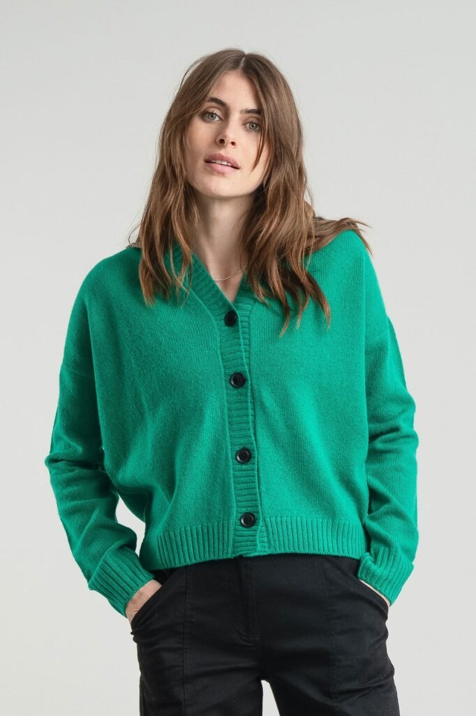 Isla Merino Wool Cardigan in Green