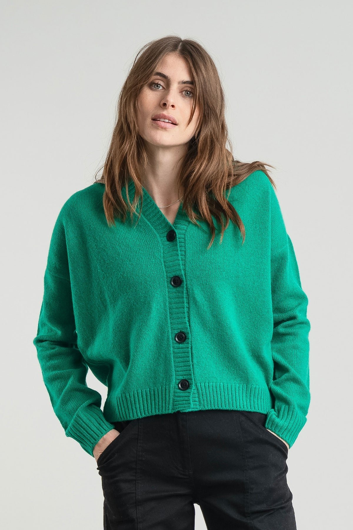 Isla Merino Wool Cardigan in Green