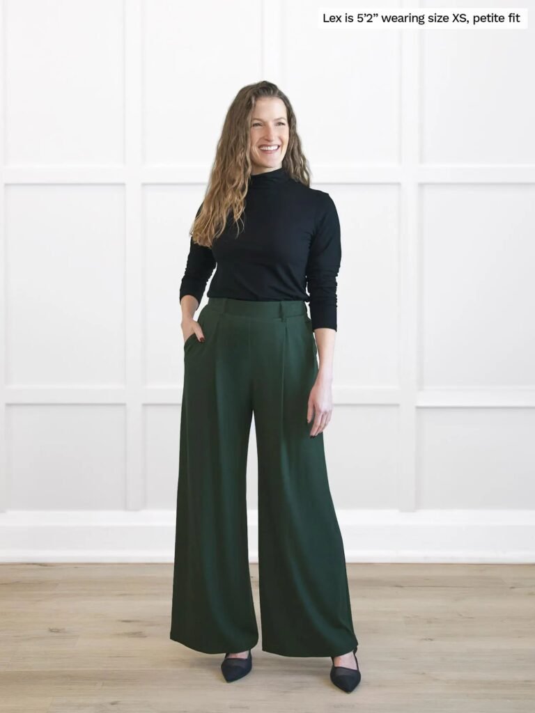 Lara High Waisted Pleated Wide Leg Pants in Green