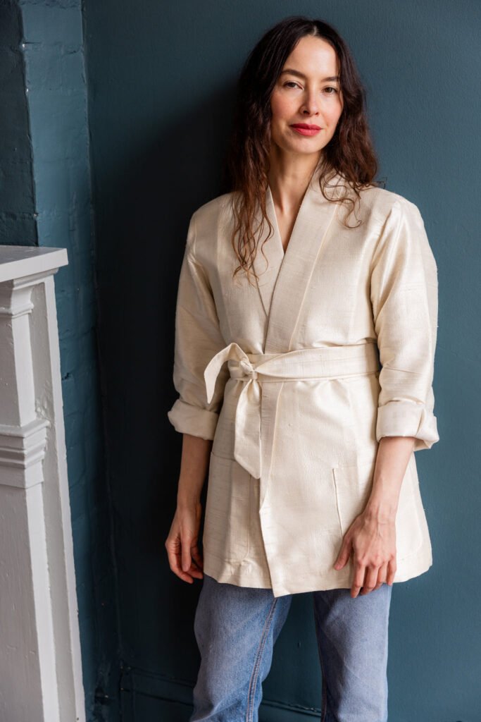 Kamla Wrap Jacket in Raw Silk in Ivory