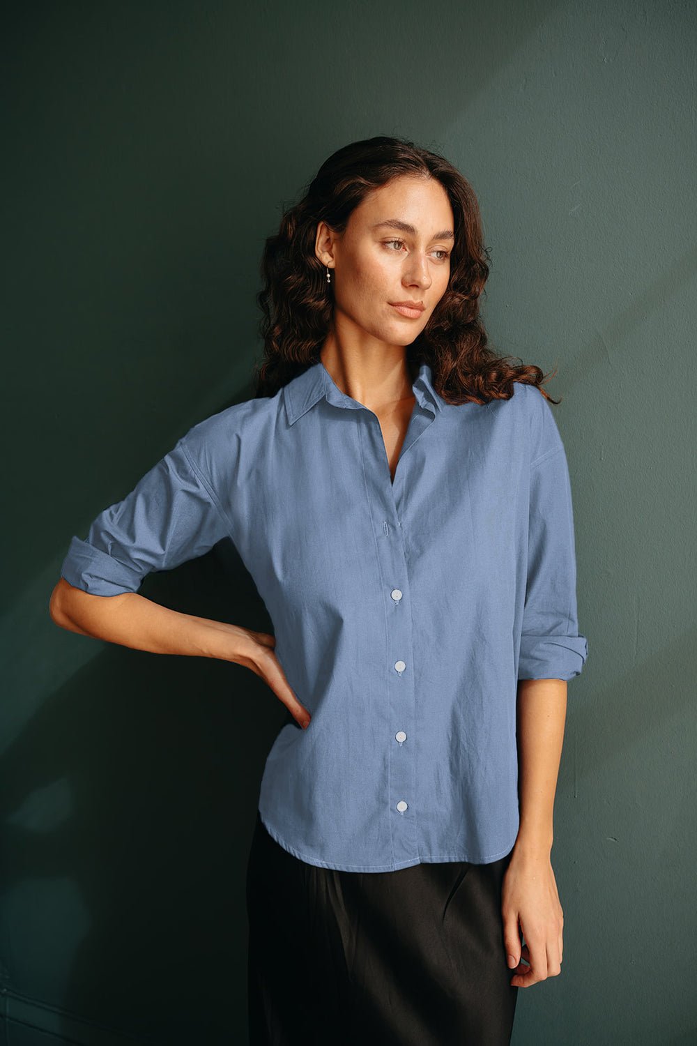 Kira Cotton Button Down Shirt in Black - Image 2