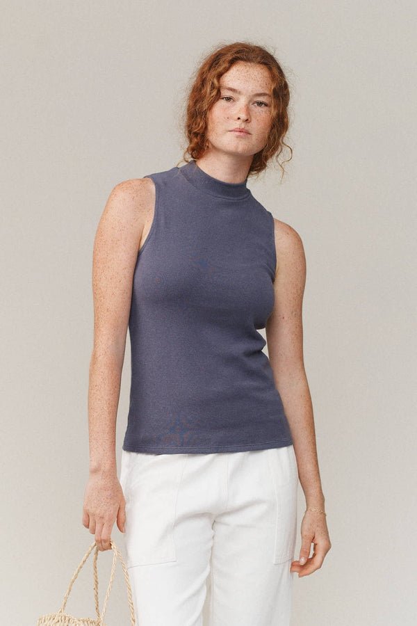 Mariposa Organic Cotton and Hemp Mock Neck Tank Top in Grey