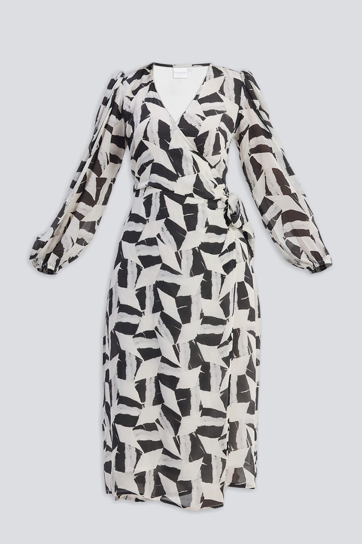 Abstract Mosaic Midi Wrap Dress in Multicolor Print - Image 4