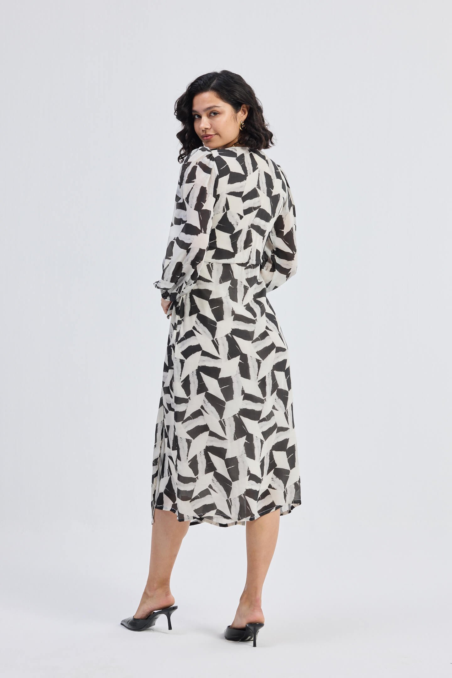 Abstract Mosaic Midi Wrap Dress in Multicolor Print - Image 2