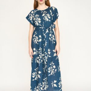 Vienna Cotton Maxi Dobby Dress in Navy Fig