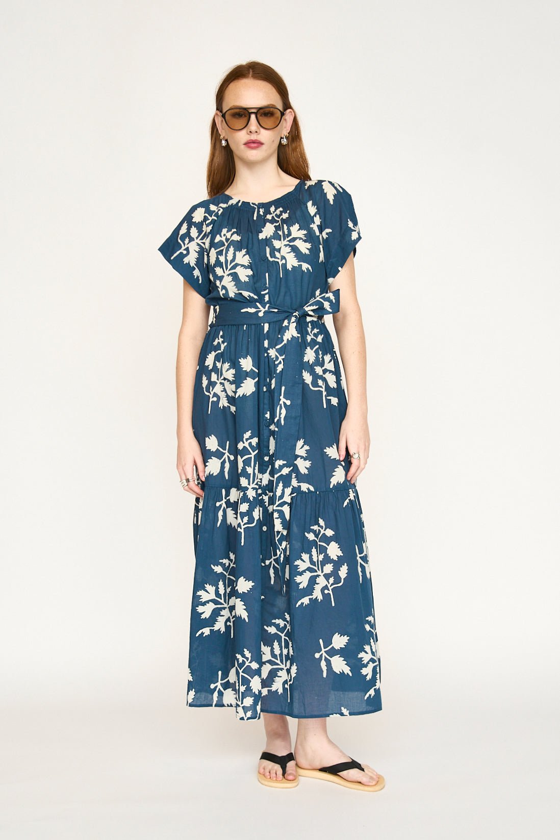 Vienna Cotton Maxi Dobby Dress in Navy Fig