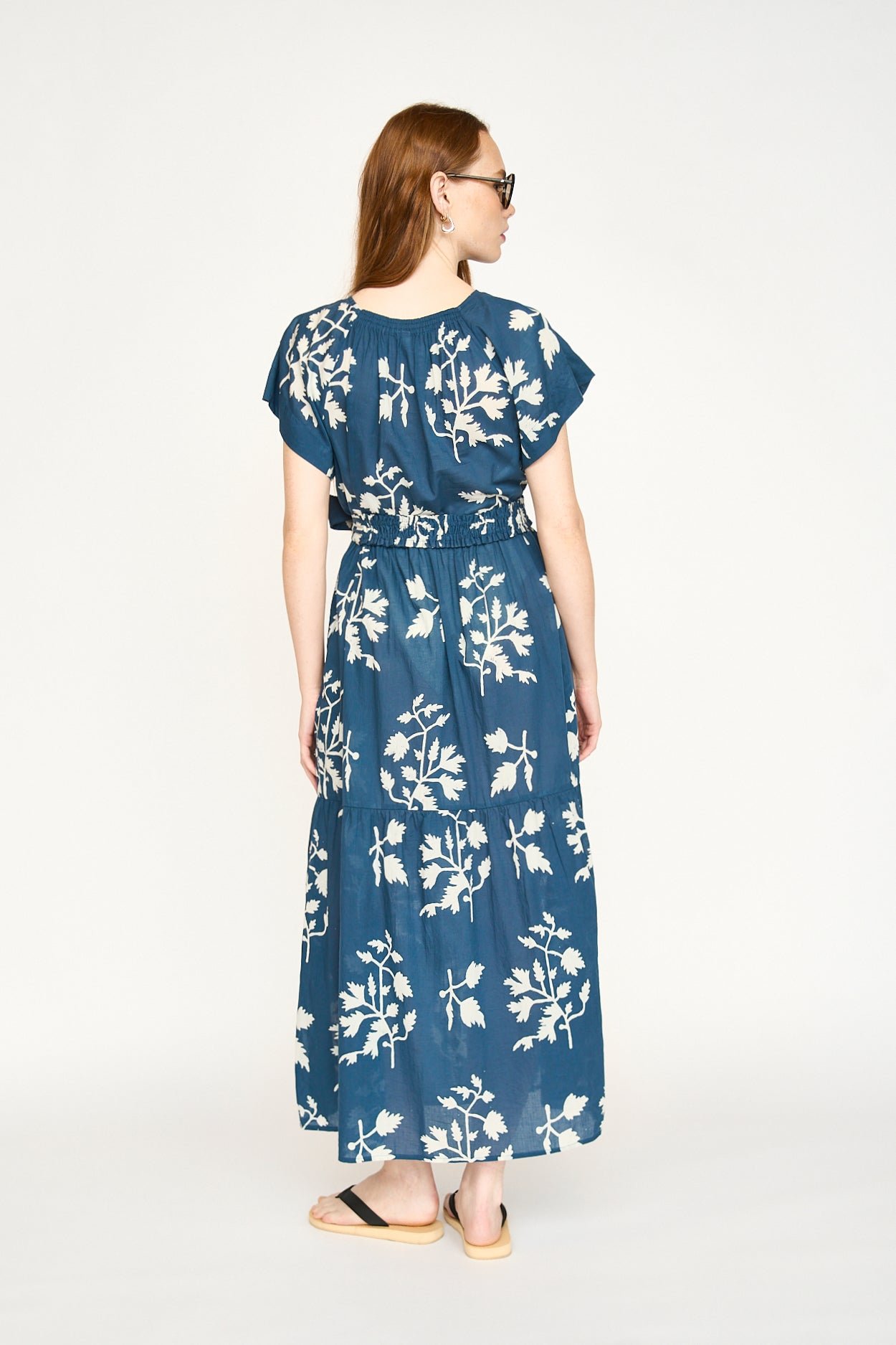 Vienna Cotton Maxi Dobby Dress in Navy Fig - Image 5