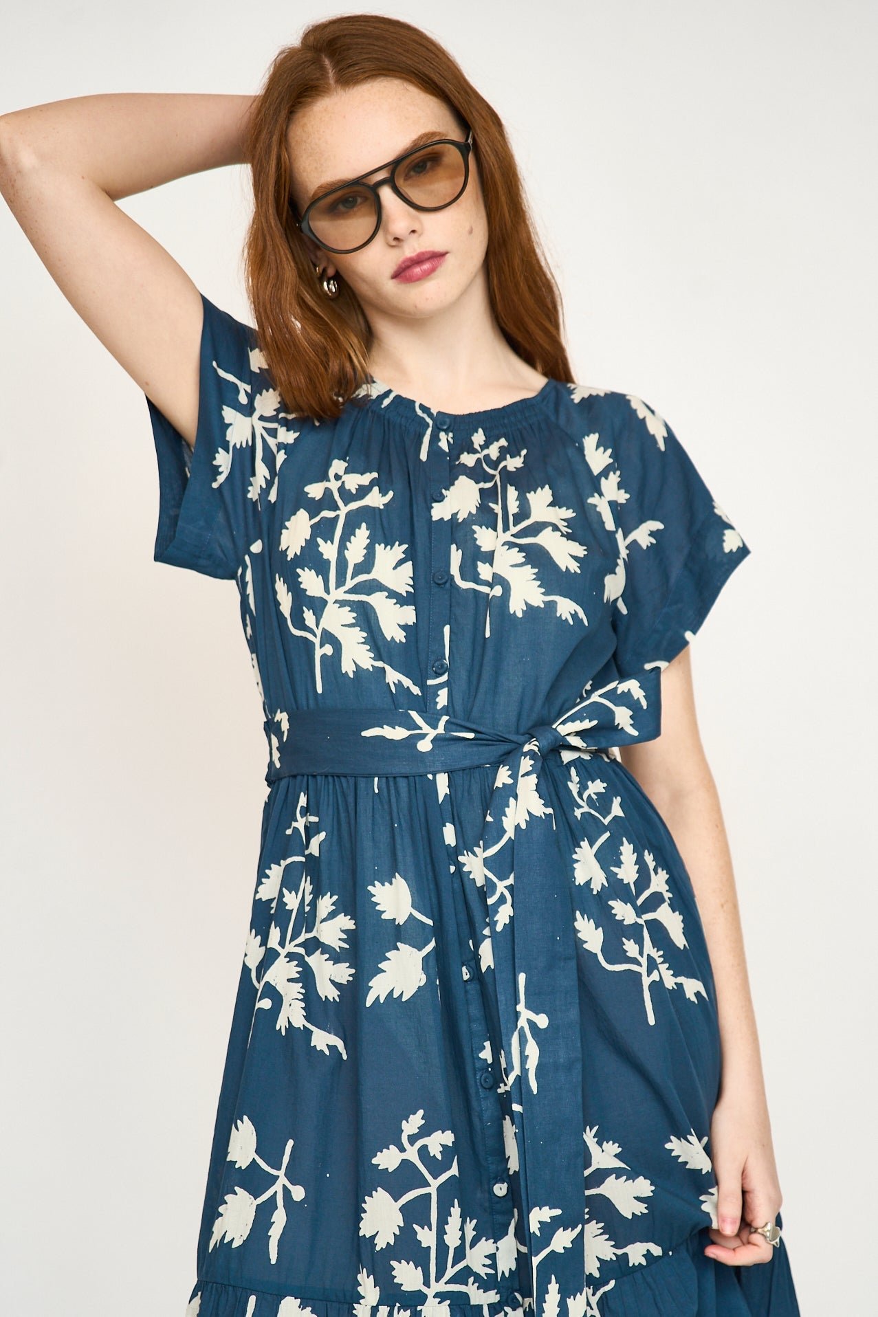 Vienna Cotton Maxi Dobby Dress in Navy Fig - Image 4