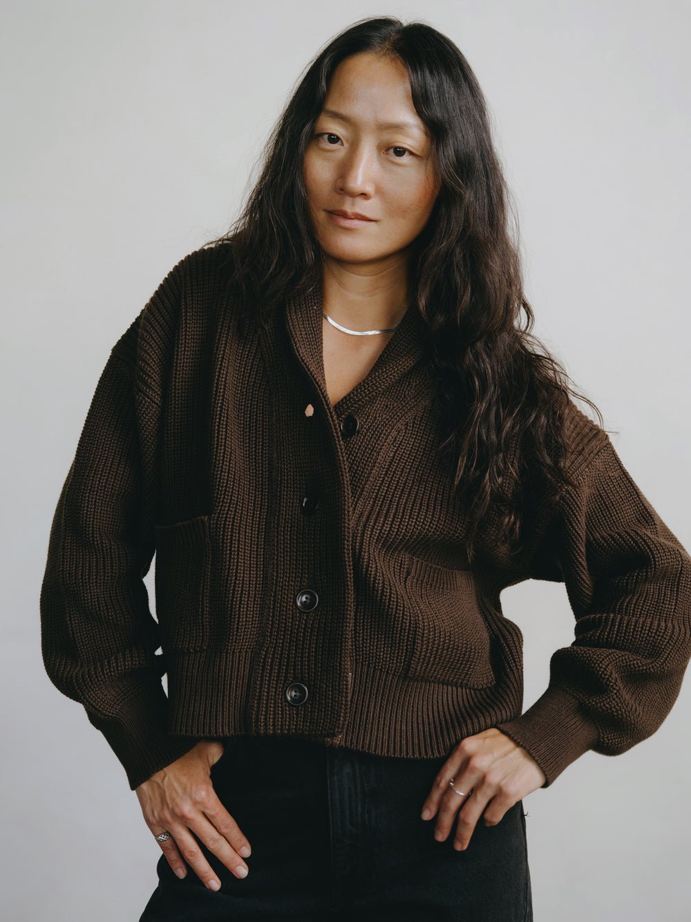 Sloan Organic Cotton Cardigan in Chocolate Brown - Image 2