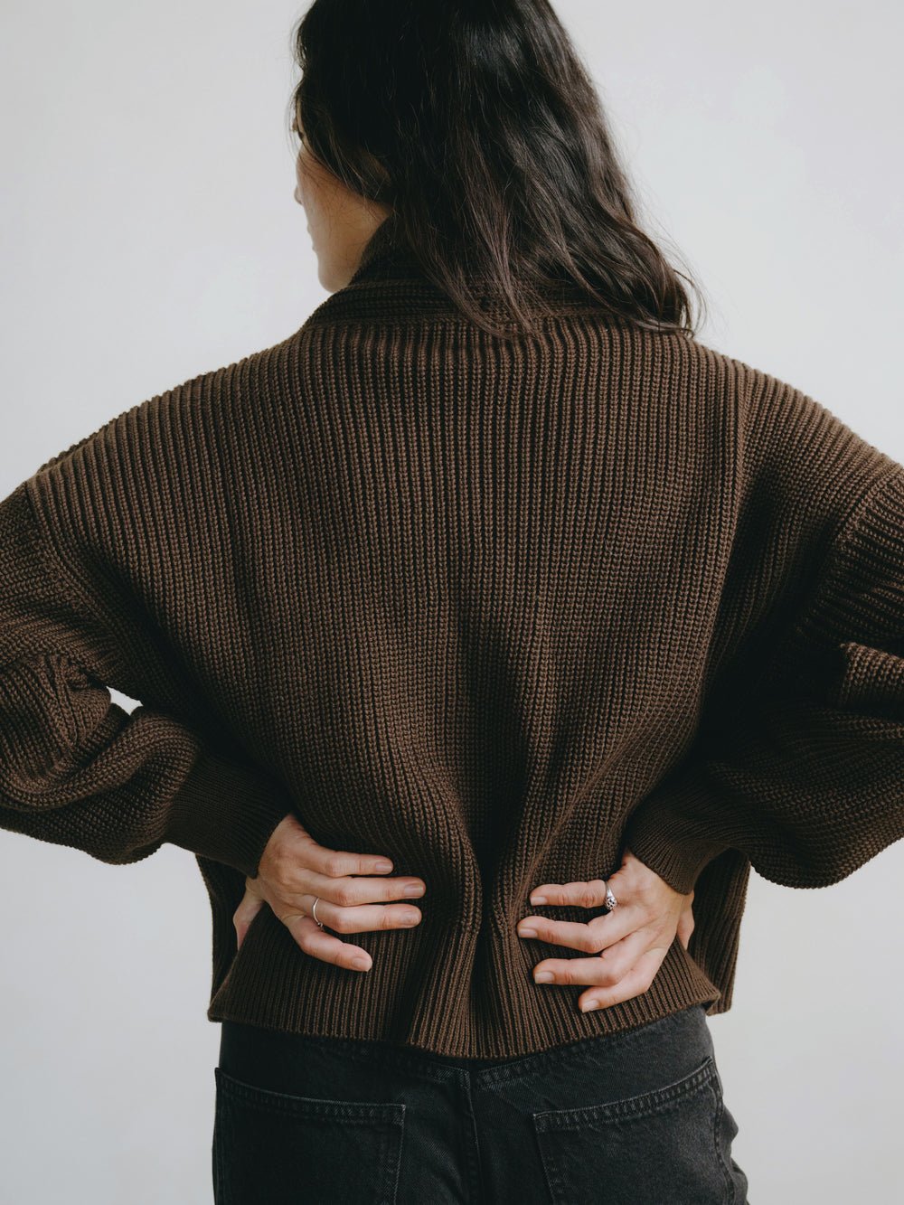 Sloan Organic Cotton Cardigan in Chocolate Brown - Image 3