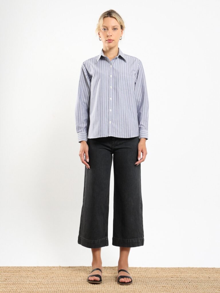 Asim Oxford Button Up in Navy Stripe