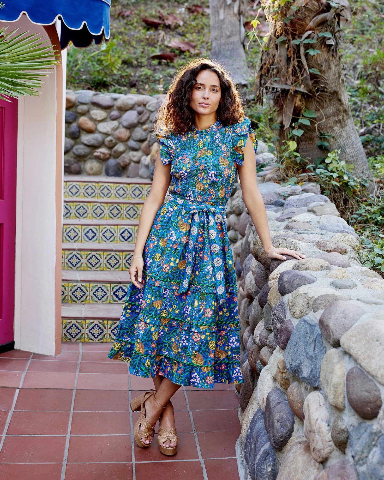 Ready To Ruffle Organic Cotton Dress in Willow Wren Oasis Print - Image 2
