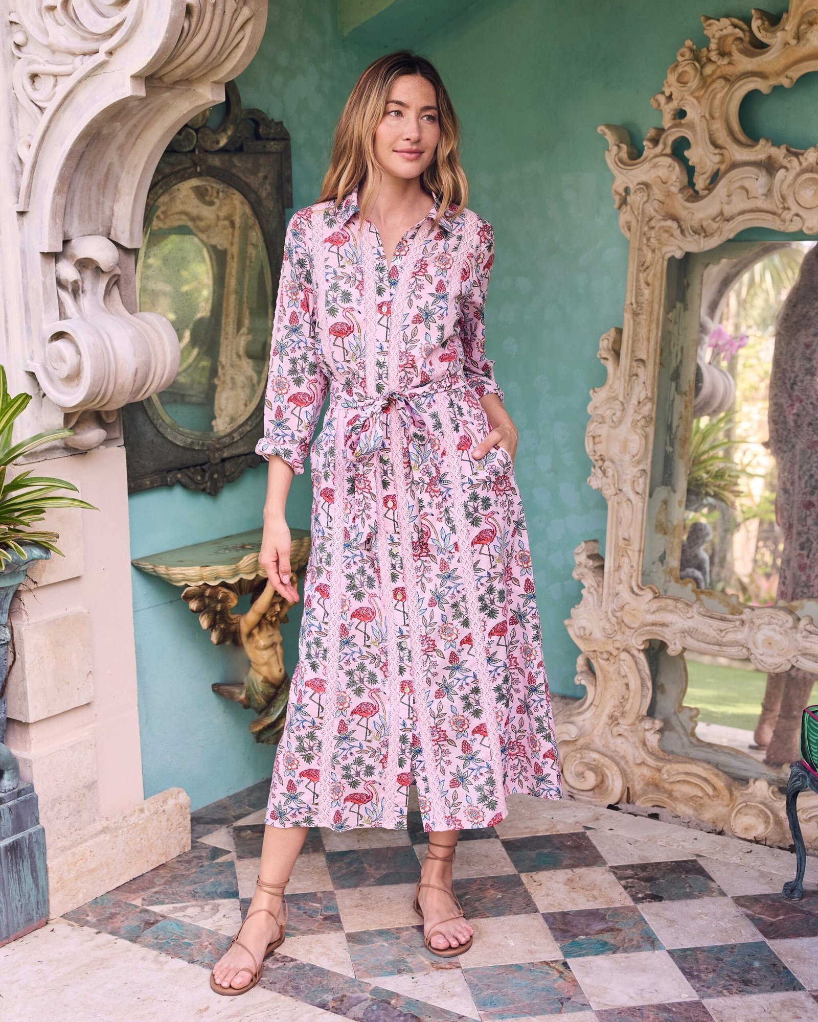 Meredith Organic Cotton Dress in Flora Flamingo Print - Image 2