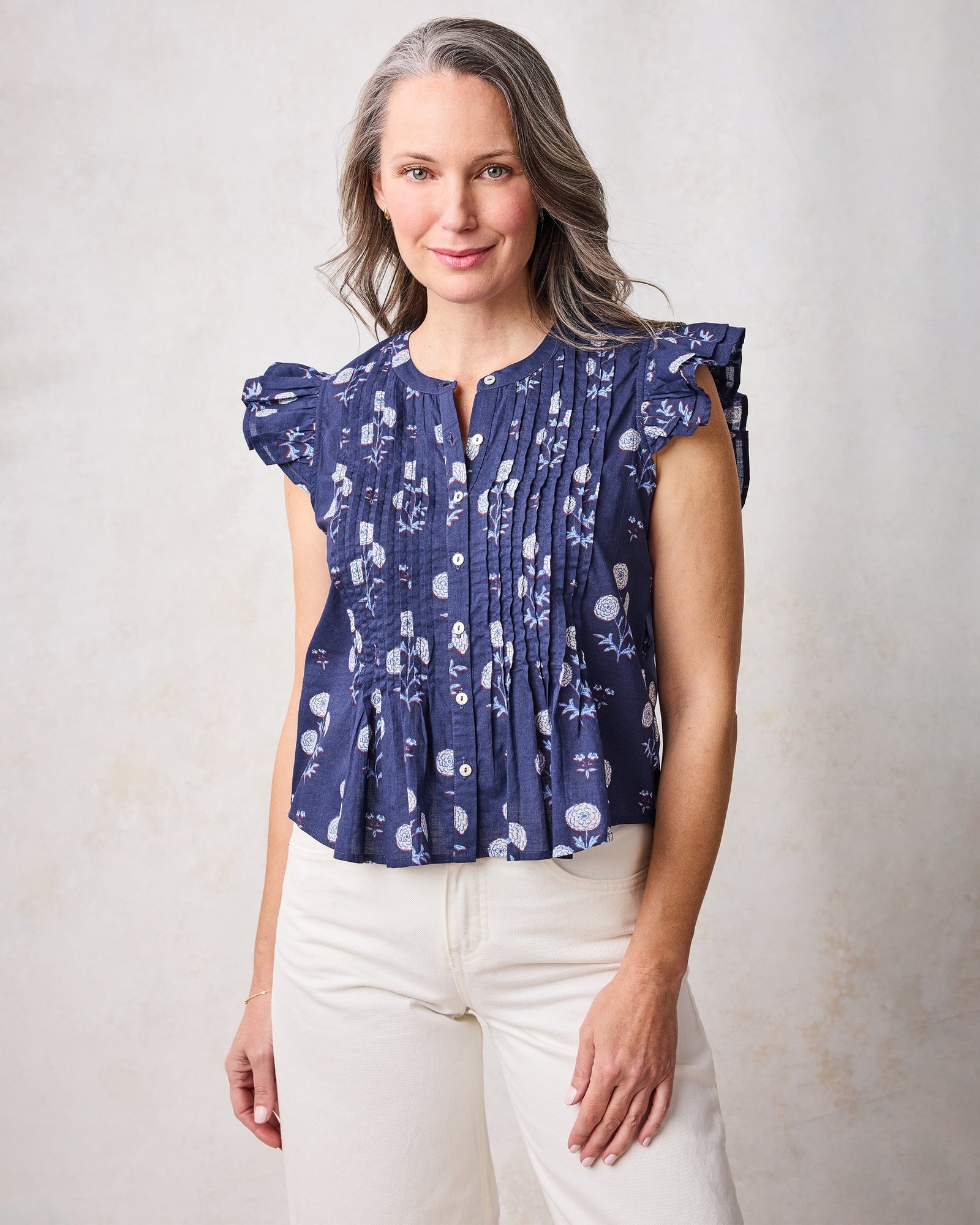 Katie Organic Cotton Blouse in Marigold Bloom Print