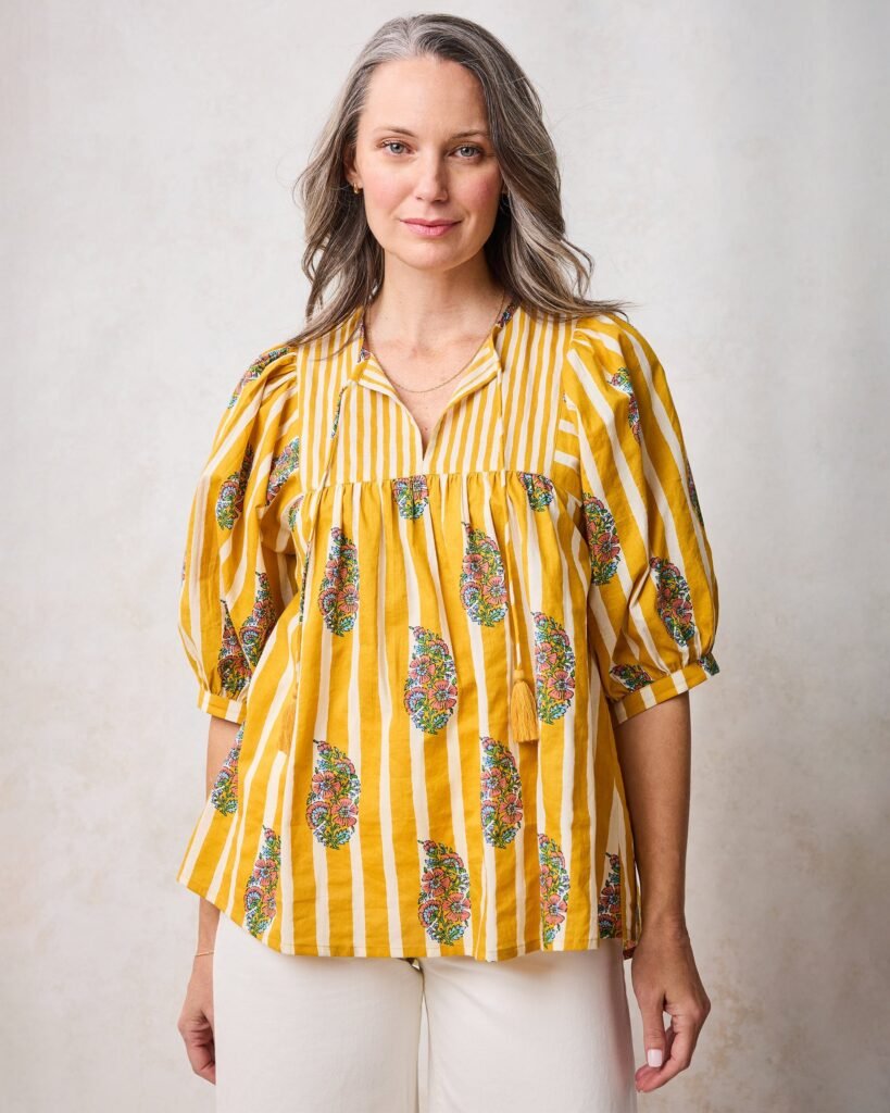 Greta Organic Cotton Blouse in Paisley Petals Print