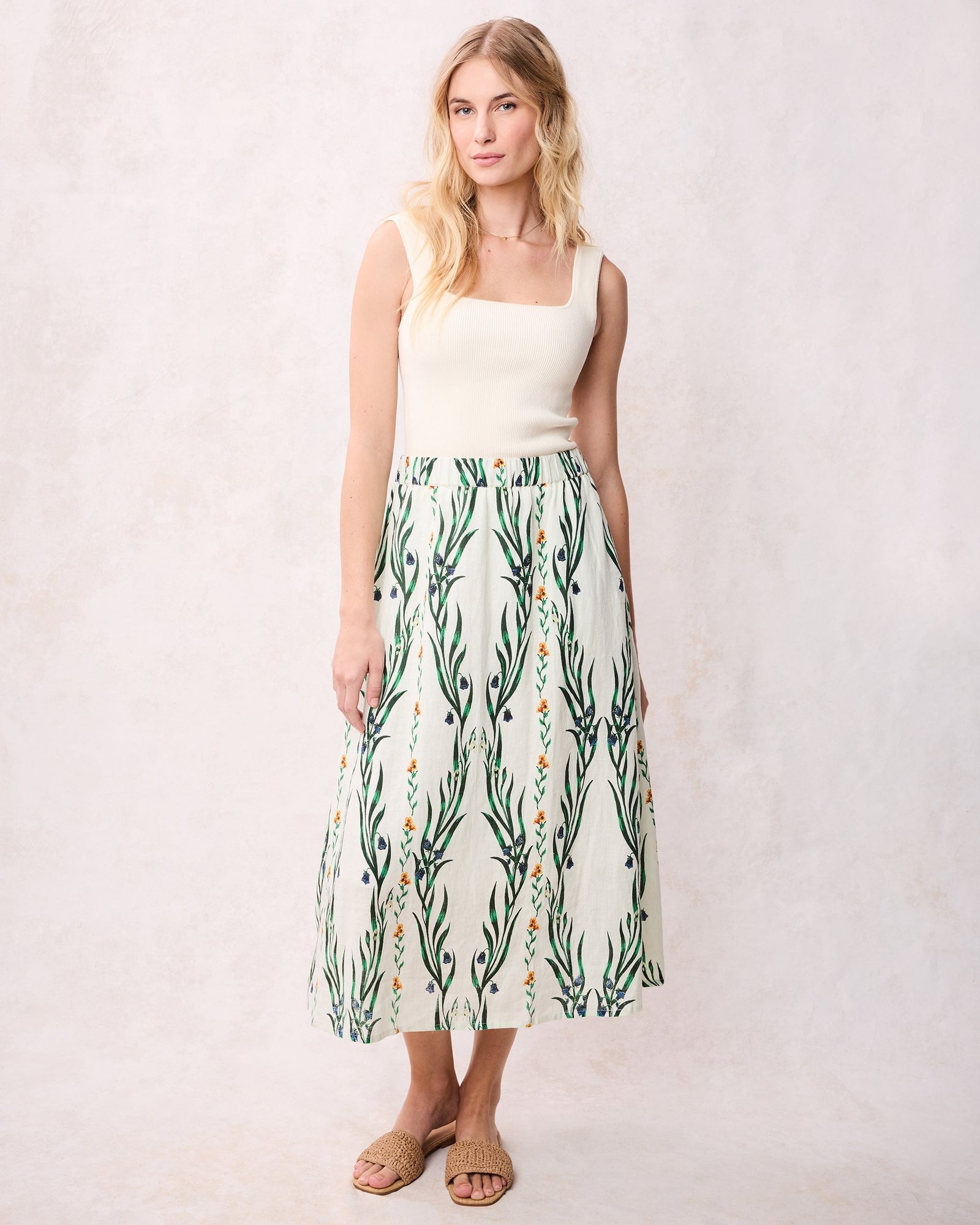 Gwyneth Cotton and Linen Skirt in Wildflower Vines Print - Image 2