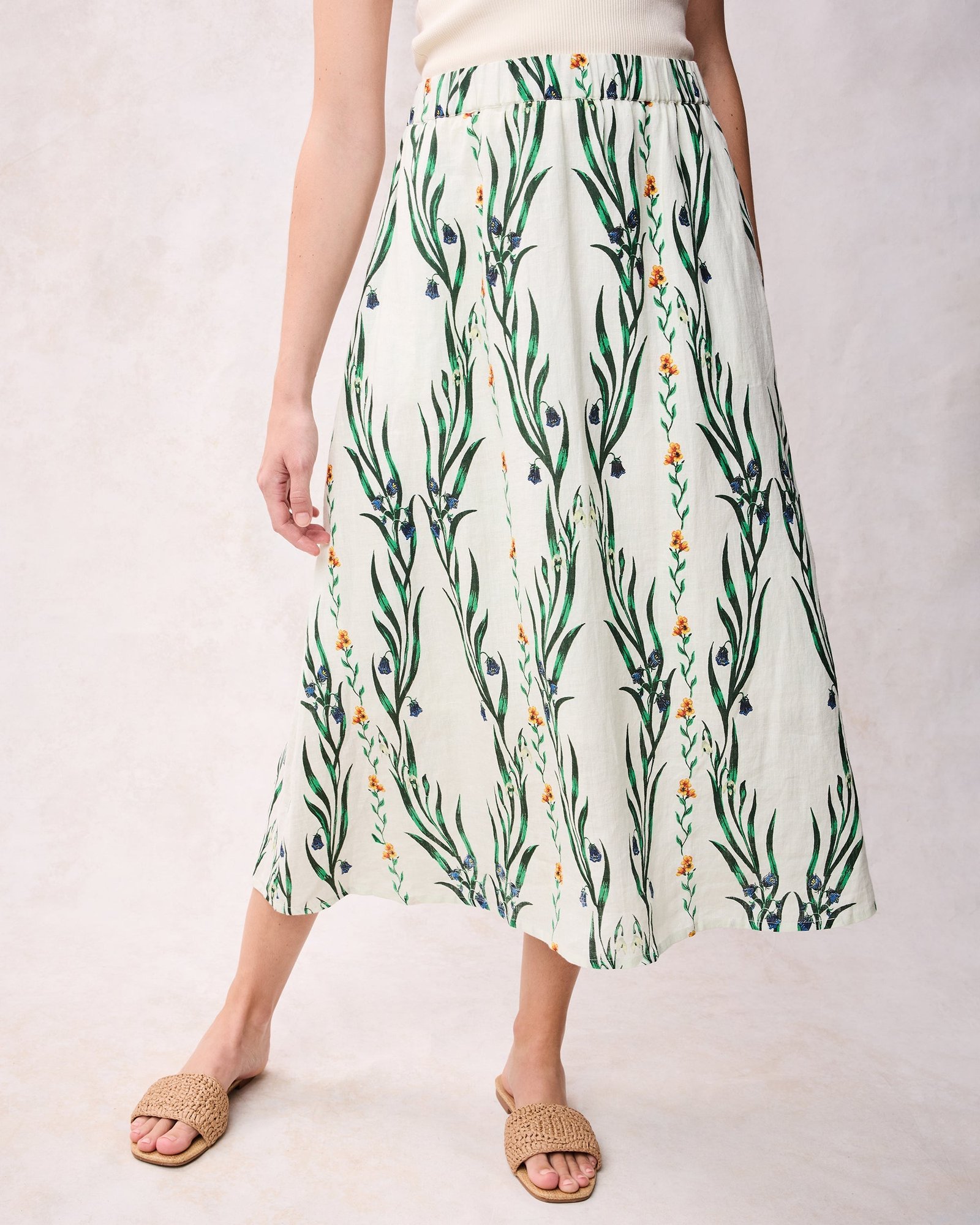 Gwyneth Cotton and Linen Skirt in Wildflower Vines Print