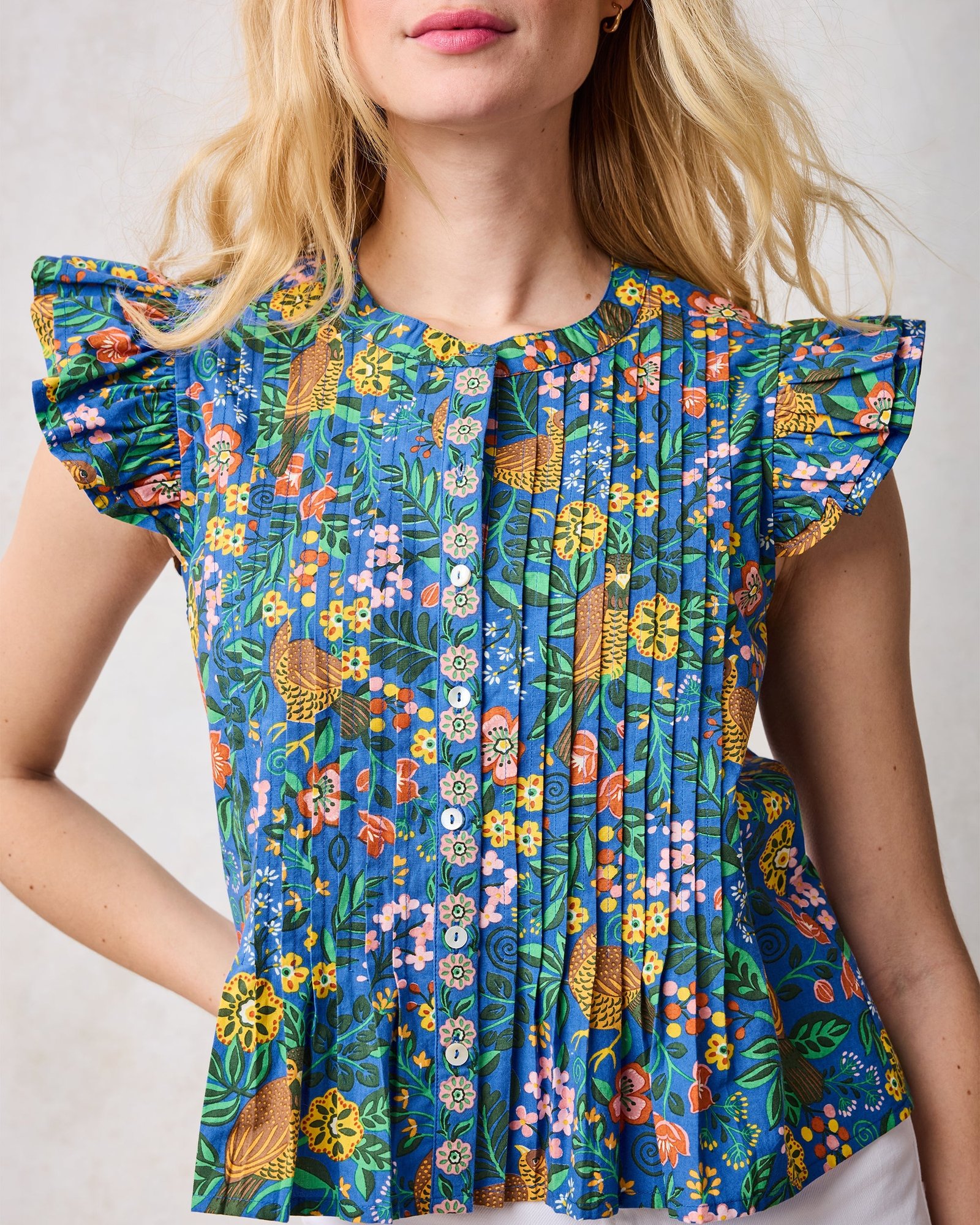 Katie Organic Cotton Blouse in Willow Wren Oasis Print