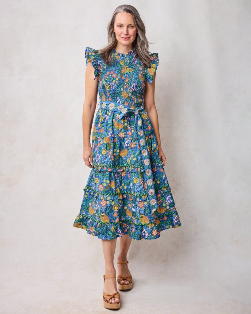 Ready To Ruffle Organic Cotton Dress in Willow Wren Oasis Print