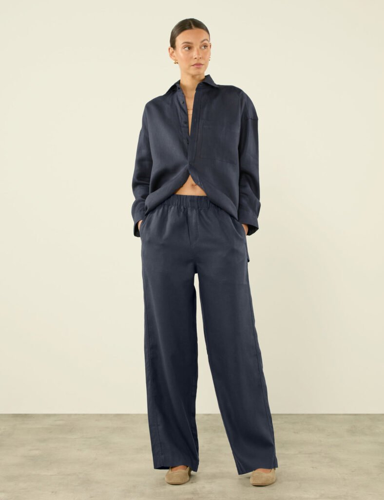 Hemp Palazzo Pants in Navy